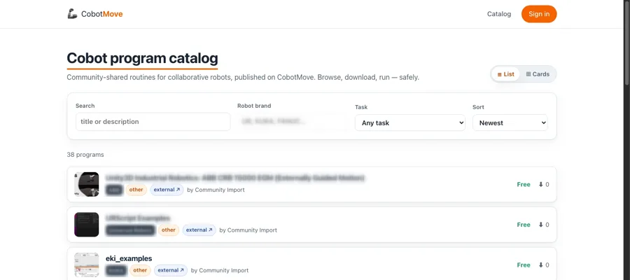 Vervaagde schermafdruk van het platform CobotMove