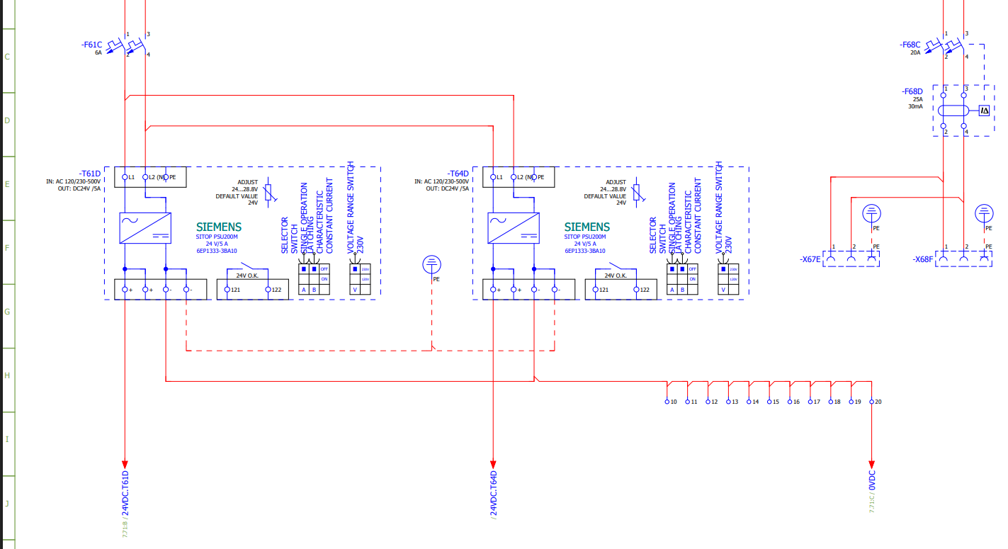 Elektrisch schema van een 24 VDC-voeding